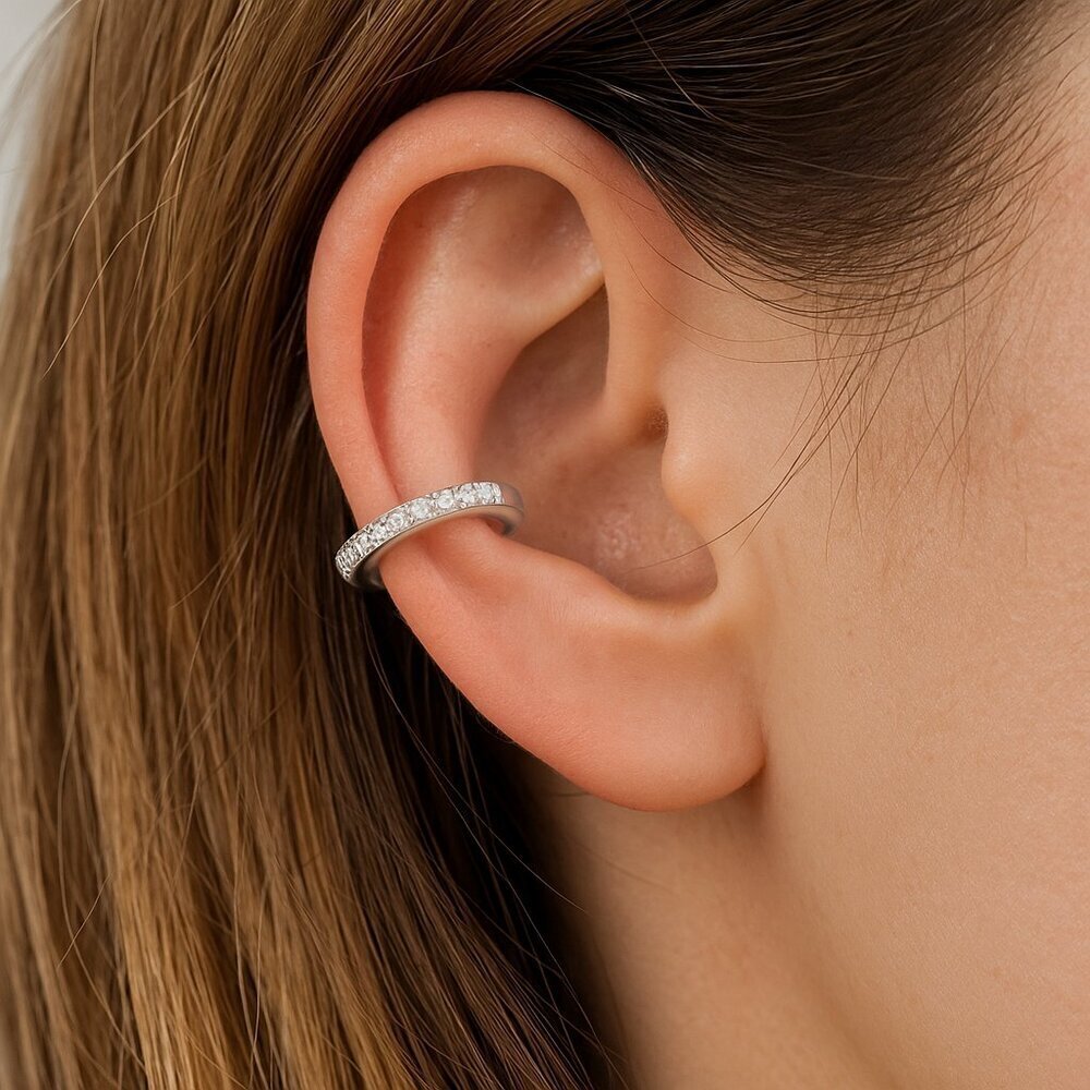 Delicate CZ Ear Cuff in Sterling Silver – No Piercing Sparkle​